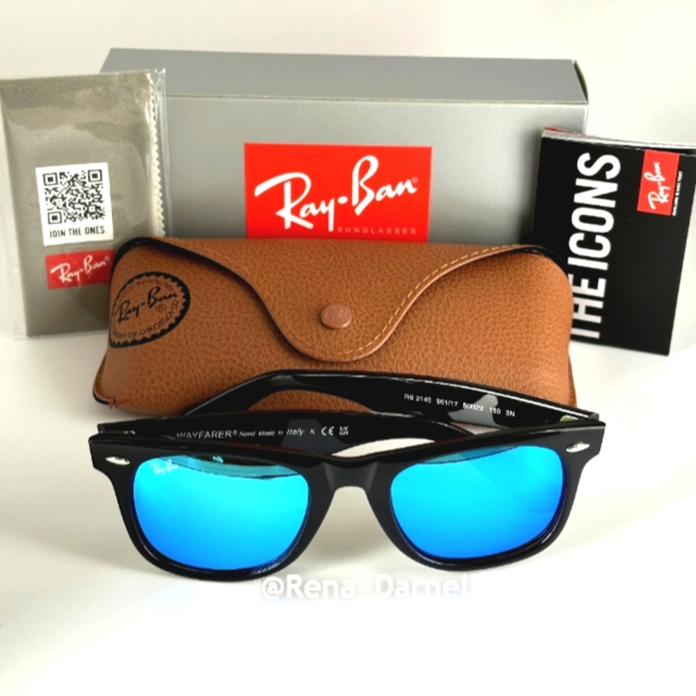 (FREE SHIPPING) RayBan Wayfarer Blue Mirror RB2140 New - Picture 4 of 16